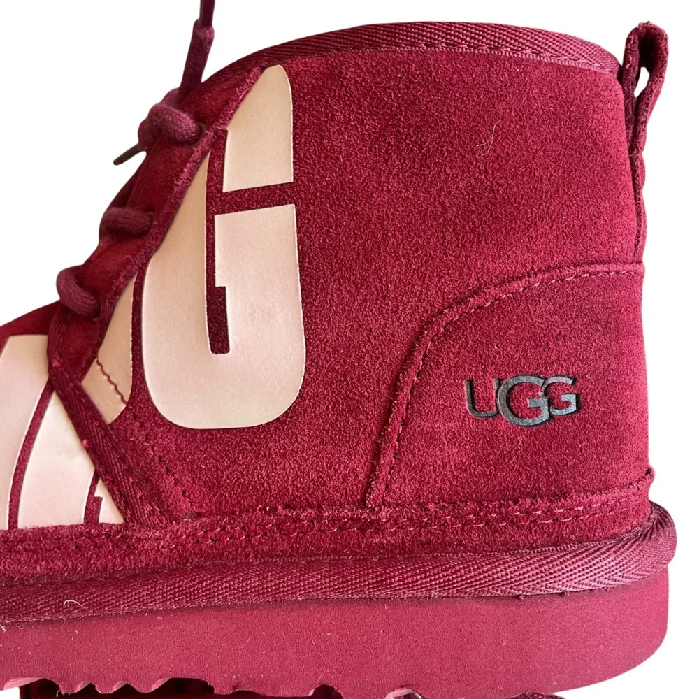 UGG Big Kids Size US 4/36 Rich Red Suede 1129054K Neumel Chopd Lace-Up Boots NEW